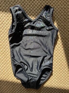 GK Elite Black Girls' Sparkle Leotard with Iridescent Rhinestones size 5-6 year